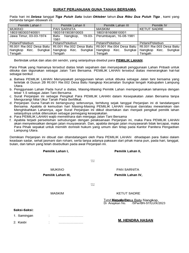 Perjanjian Pinjam Pakai Tanah Pdf
