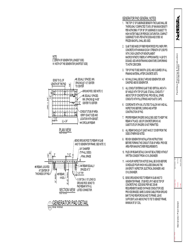 33 70 00-7 Generator Pad Detail PDF | PDF | Concrete | Secondary Sector ...