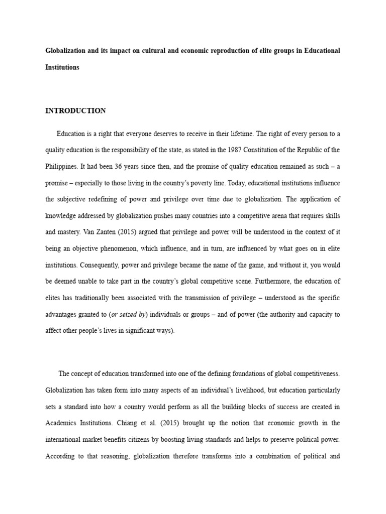 Globalization and Its Impact On Cultural and Economic Reproduction of