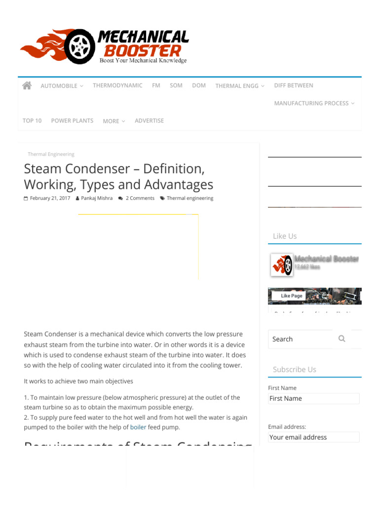 Steam Condenser Definition Working Types and Advantages Mechanical Booster PDF Pump Boiler