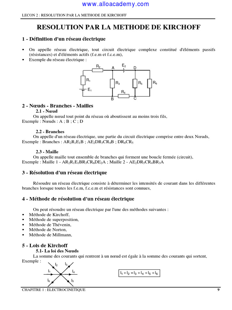 Méthode de Kirchhoff en électrocinetique | PDF | Réseau électrique ...