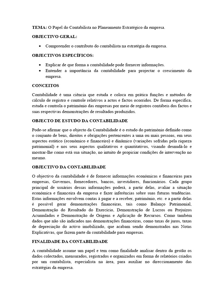Contabilista e Planejamento Estratégico | PDF | Contabilidade | Economia