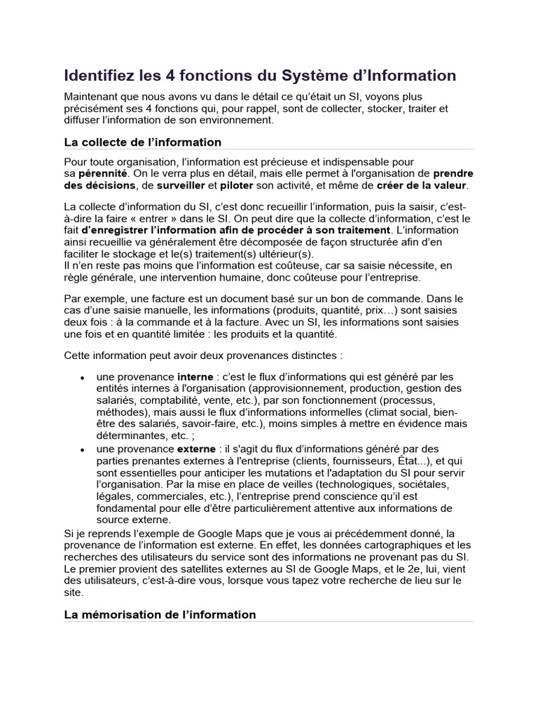 Fonctions clés du Système d'Information | PDF | Cloud computing ...