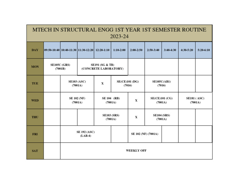 MTECH Routine - Odd - Semester - 2023-24 | PDF | Technology & Engineering