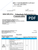 DISCIPLINA Tehnologia Informaţiei Şi A Comunicaţiilor: Planificarea Calendaristică Anuală (An Şcolar 2022-2023)