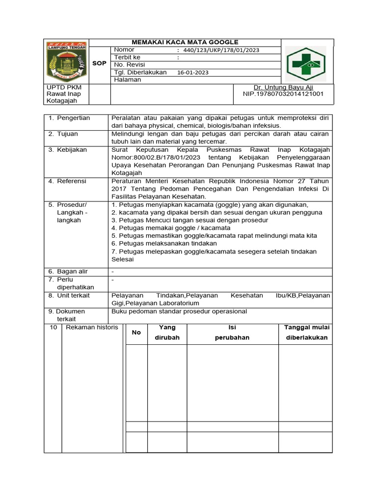 Sop Memakai Kaca Mata Pelindung Wajah Pdf