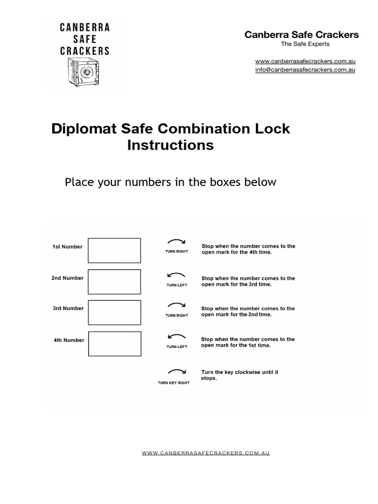 Diplomat Safe Combination Instructions PDF