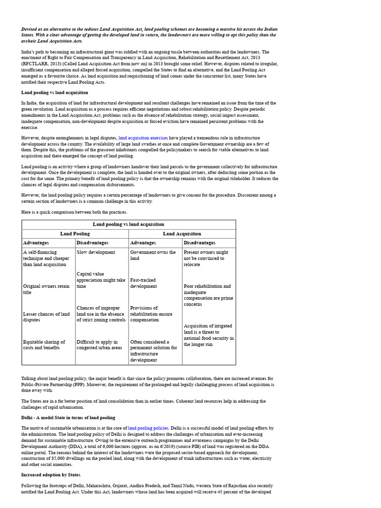 Land Pooling Schemes A Viable Alternative To Land Acquisition PDF