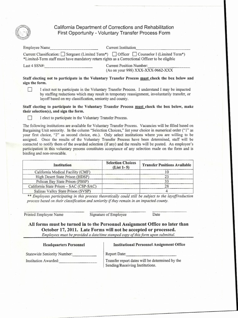 Voluntary Transfer Process Form Guide | PDF