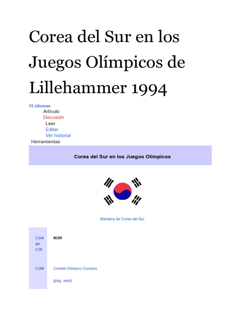 Corea Del Sur en Los Juegos Olímpicos de Lillehammer 1994 PDF