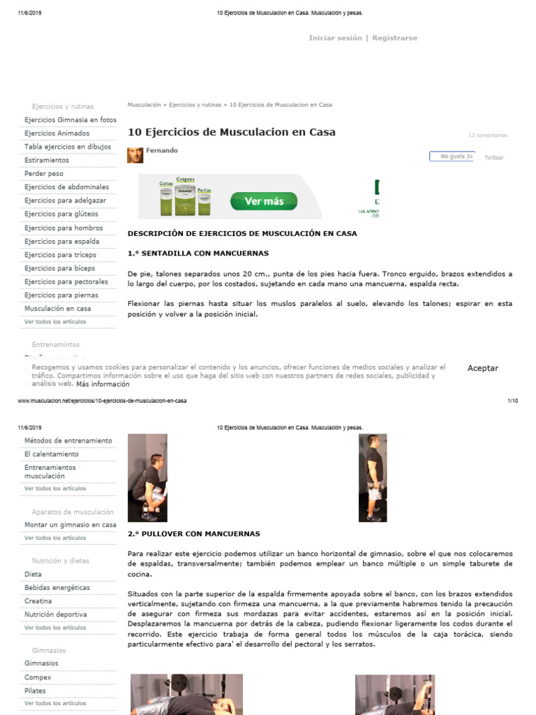 10 Ejercicios De Musculacion En Casa Musculación Y Pesas Pdf