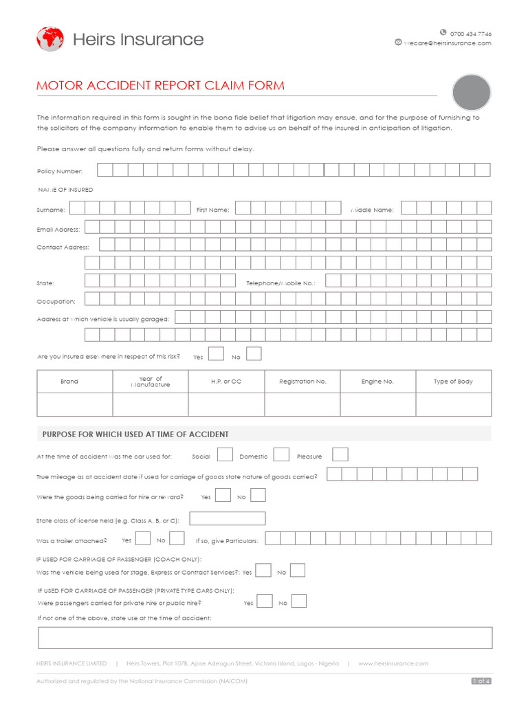 Motor Accident Report Claim Form PDF Traffic Collision Insurance