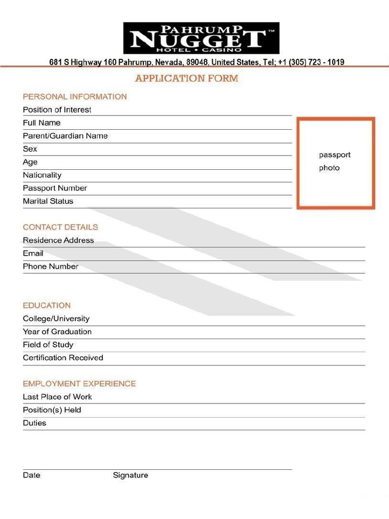 Nugget Application Form PDF