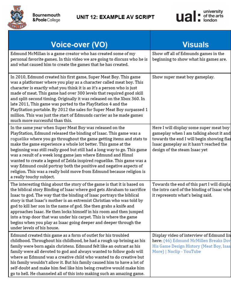 Unit 12 Yr2 Av Script Example | PDF