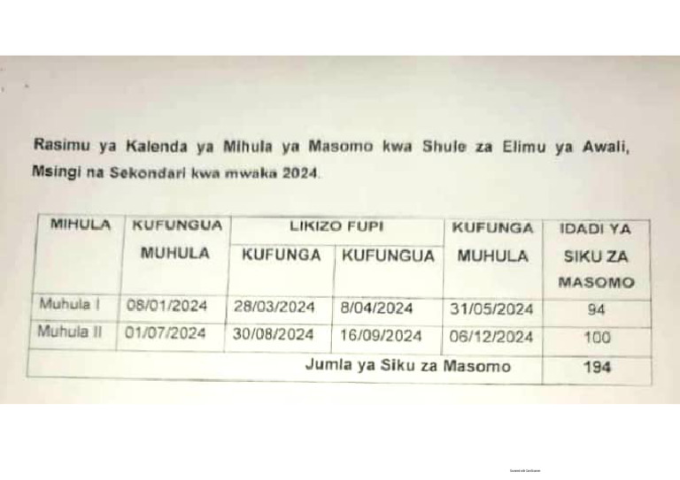 Mihula Ya Masomo 2024 | PDF
