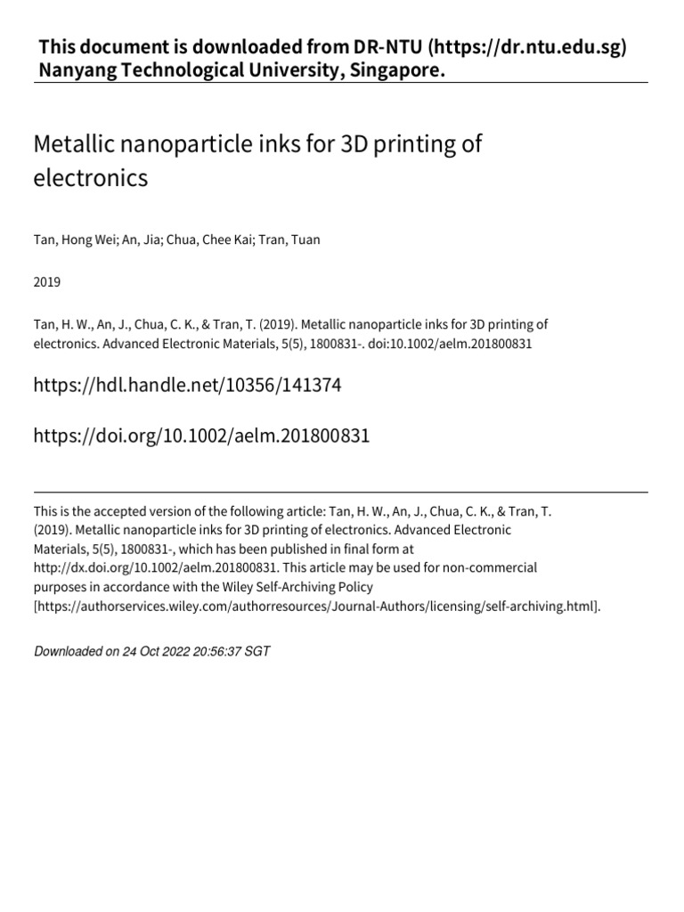 Metallic Nanoparticle Inks for 3D Electronics | PDF | Nanoparticle | 3 ...