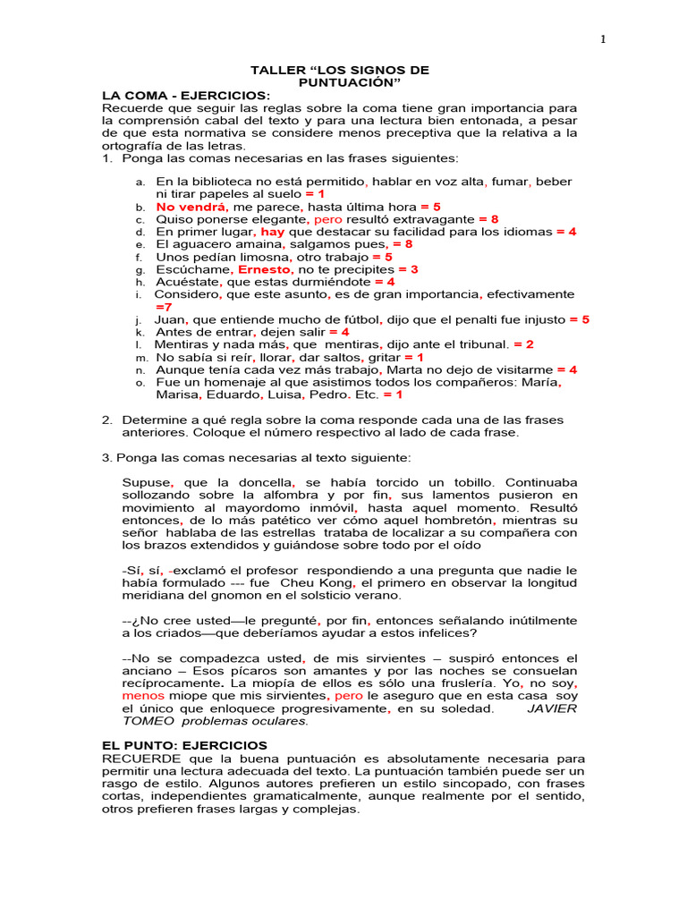 EJERCICIOS DE PUNTUACIÓN de La Coma Grupo | PDF | Artes del Lenguaje y ...