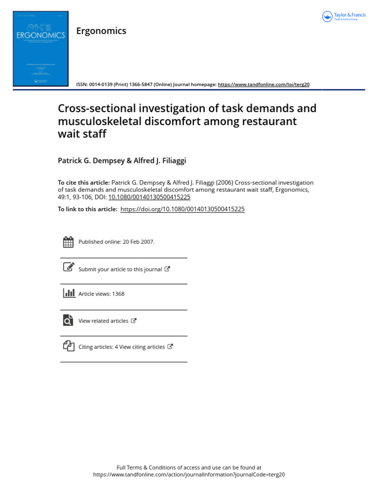 Cross-Sectional Investigation of Task Demands and Musculoskeletal ...