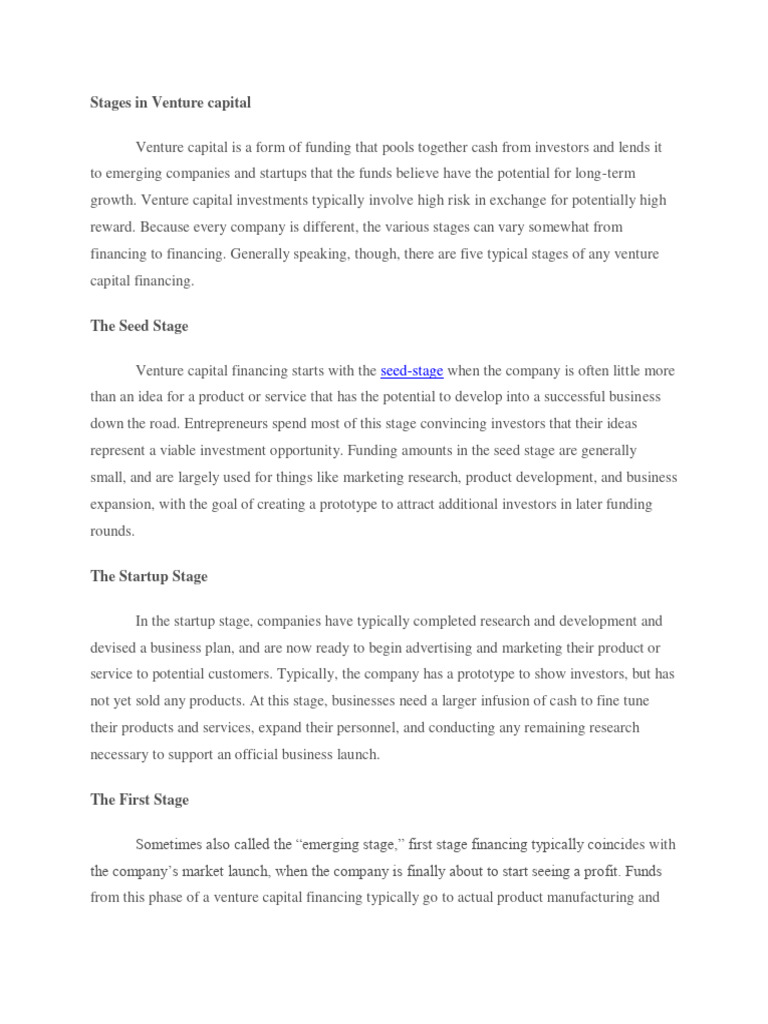 Stages of Venture Capital Financing | PDF | Venture Capital | Corporate ...