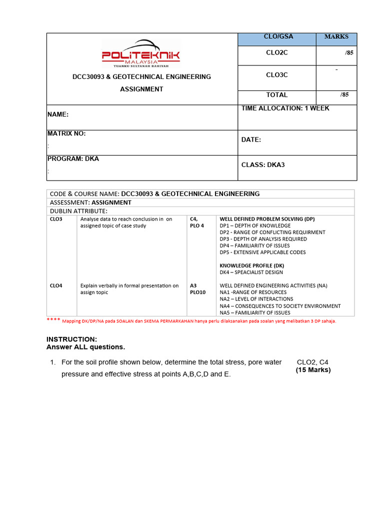 Geotechnical Engineering Assignment DCC30093 | PDF | Geotechnical ...
