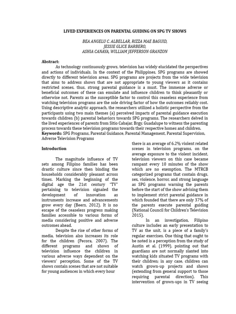 Parental Guidance on SPG TV Shows | PDF | Sampling (Statistics ...