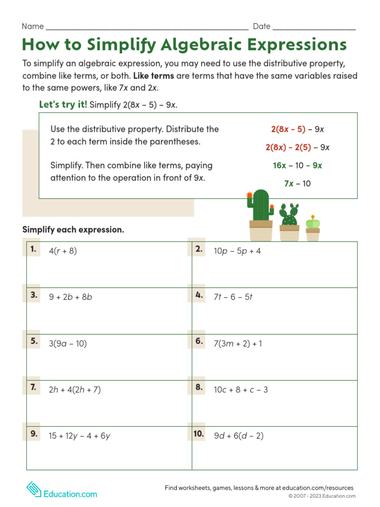 How To Simplify Algebraic Expressions | PDF