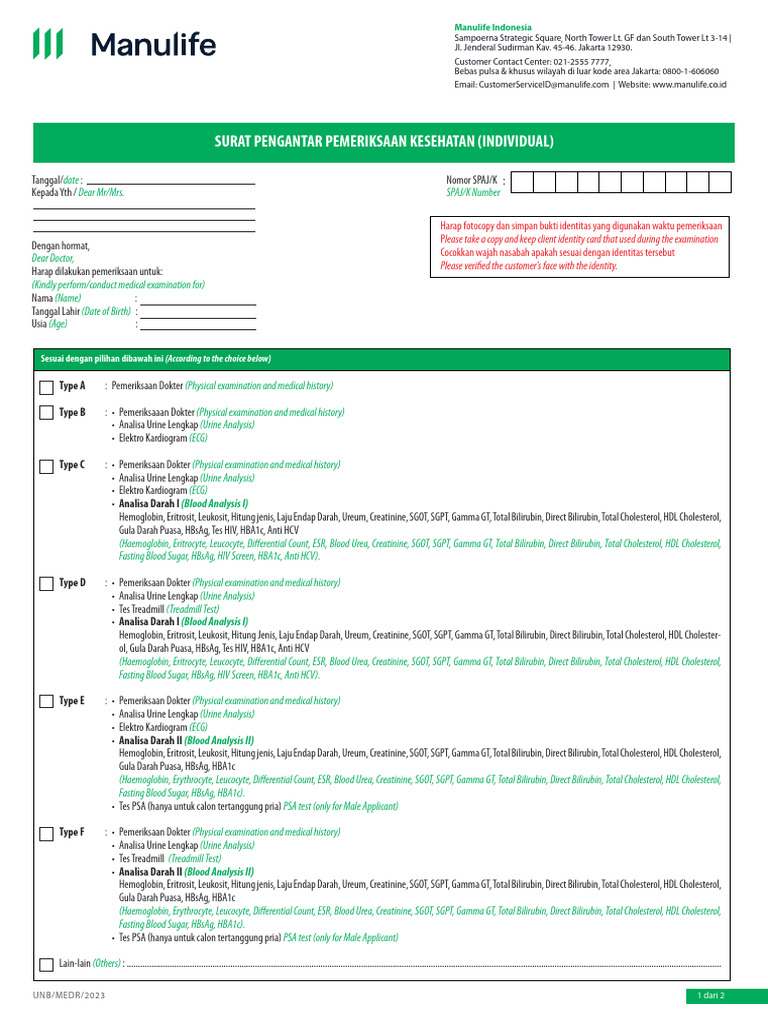 Formulir Surat Pengantar Pemeriksaan Kesehatan (SPPK) | PDF | Glycated ...