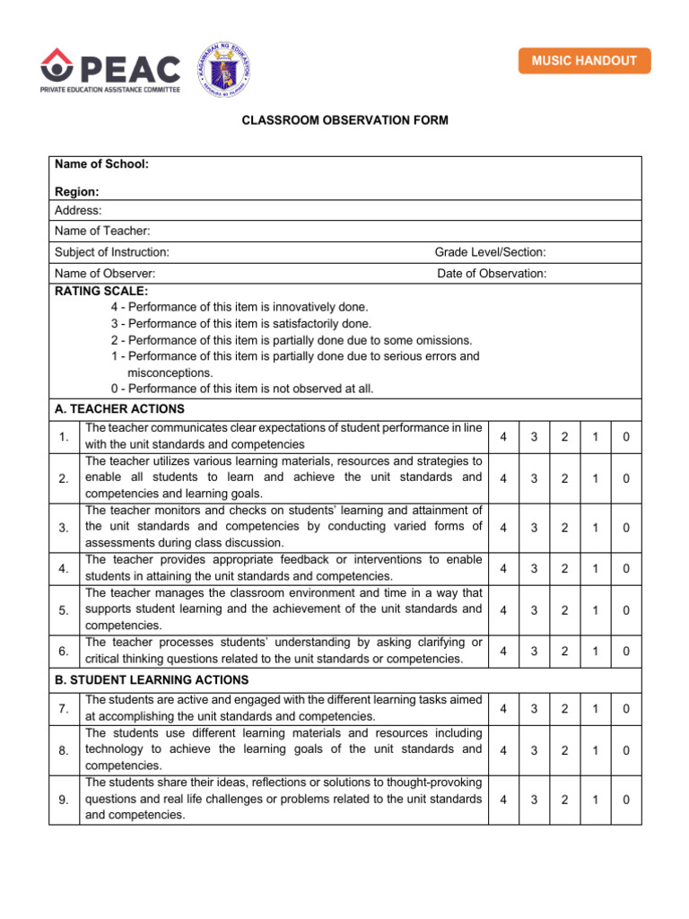 Classroom Evaluation Form Template | PDF | Teachers | Learning