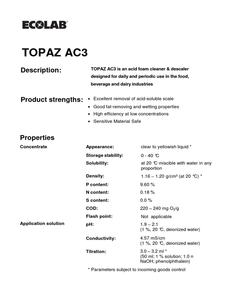 TOPAZ AC3: Acid Foam Cleaner Guide | PDF | Water | Purified Water