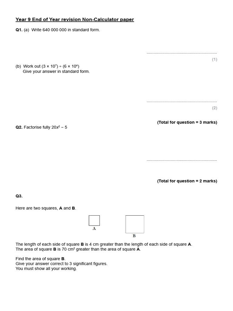 Year 9 Maths End of Year Revision | PDF | Mathematics | Elementary ...