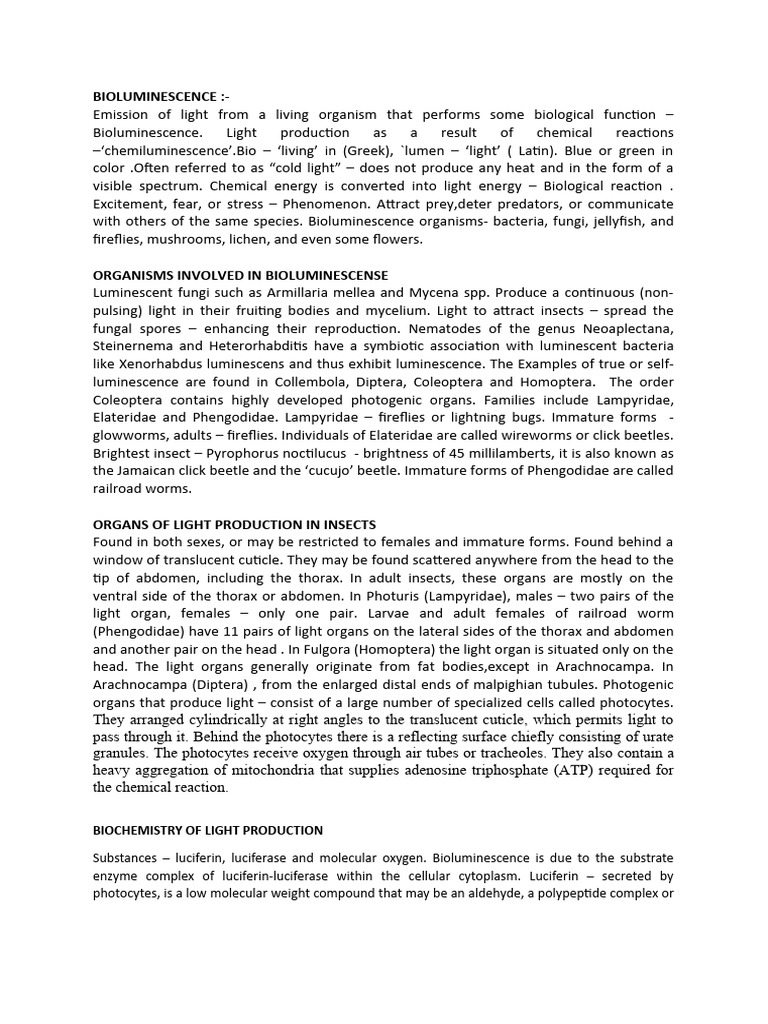 Bioluminescence Biochemistry of Light Production PDF Chemistry