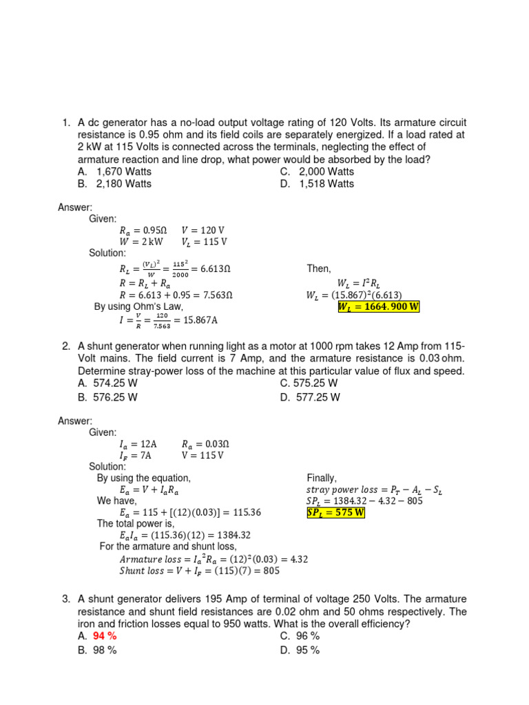 Electrical Machines Problem Set 2 PDF Download Free PDF Volt