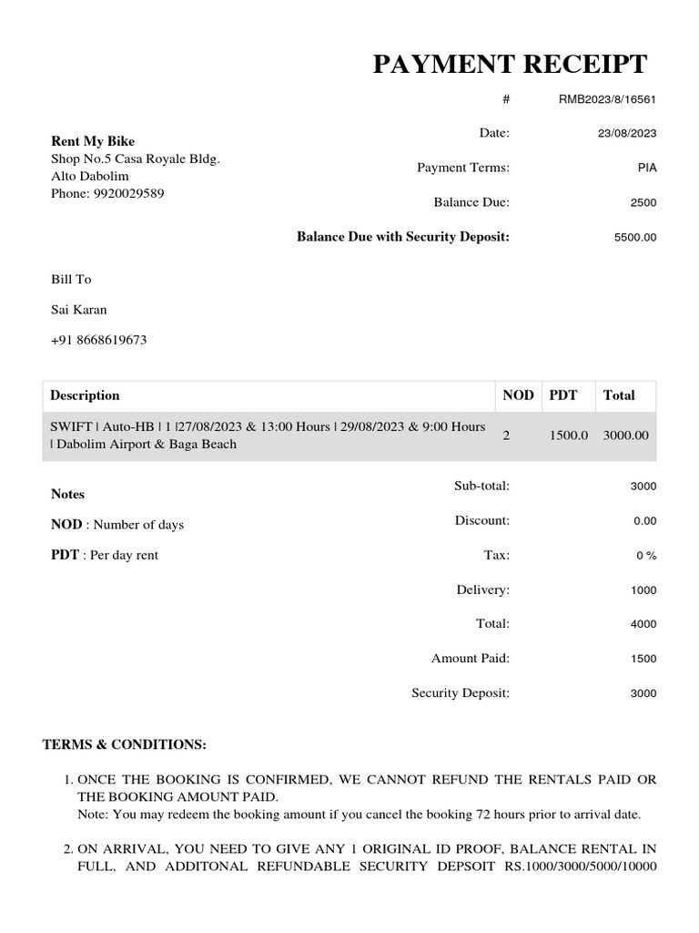 Payment receipt rent my bike pdf payments economies