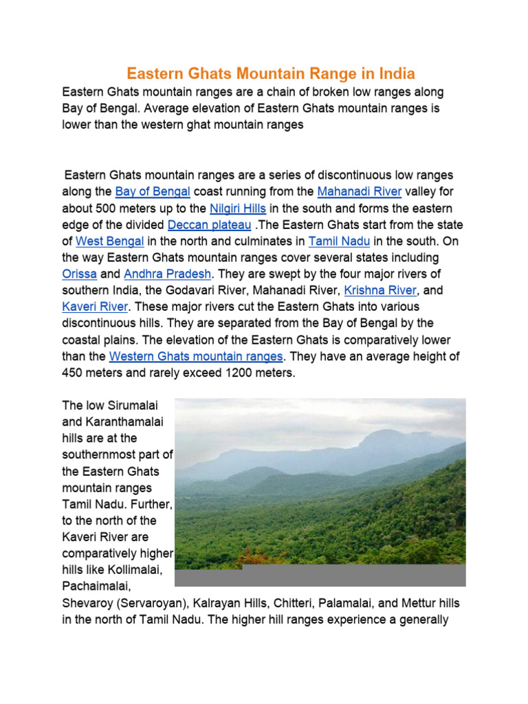 Eastern Ghats Mountain Range in India | PDF | Physiographic Divisions ...