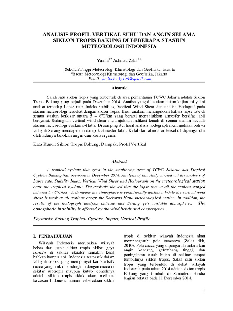 Analisis Profil Vertikal Suhu Dan Angin Selama Siklon Tropis Bakung | PDF