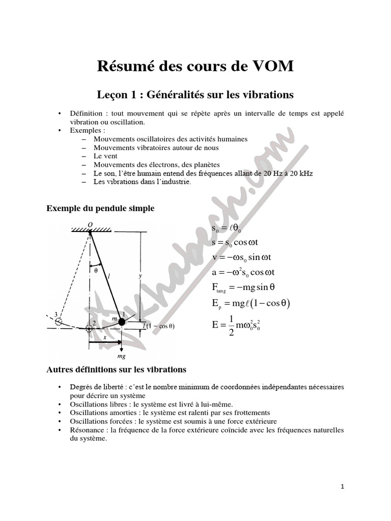 Résumé des Cours de VOM | PDF | Taux d'amortissement (physique) | Mode ...