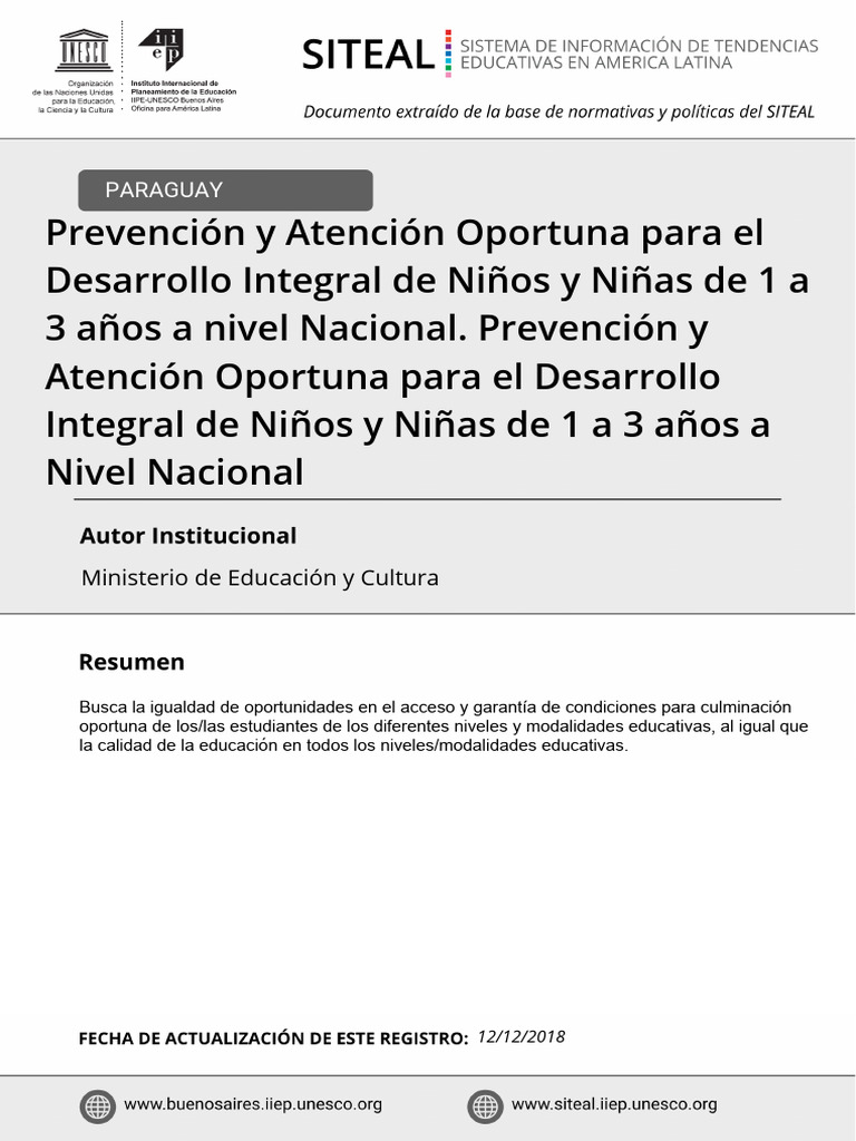 Desarrollo Integral de Niños en Paraguay | PDF | Educación de la ...
