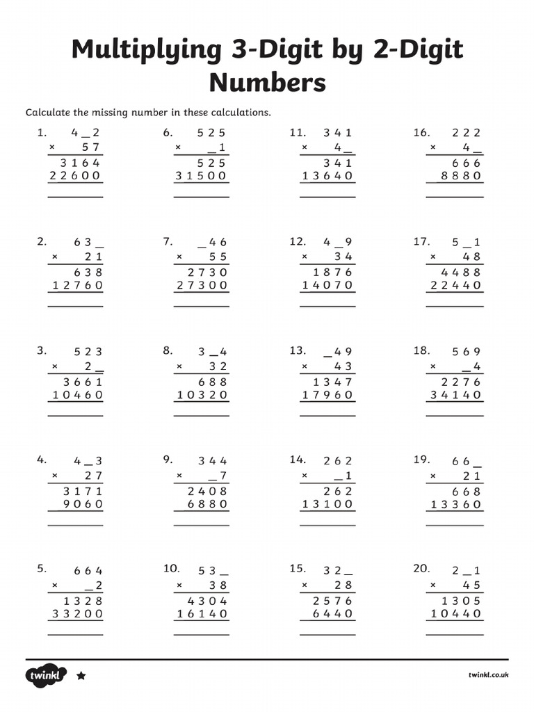Mulitplication 3 Digit X 2 Digit Missing Numbers PDF Mulitplication 3 Digit X 2 Digit Missing Numbers PDF