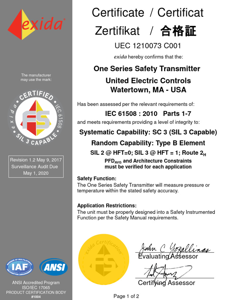 Certificate SIL | PDF | Safety | Systems Engineering