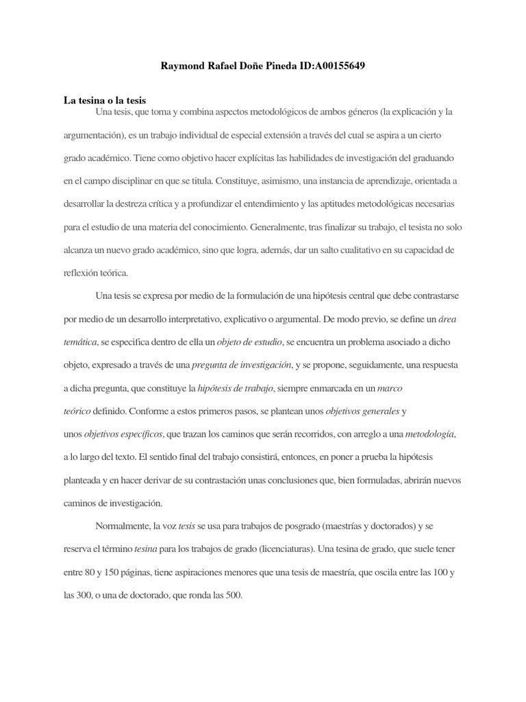 Diferencias Entre Tesis Y Tesina Pdf Hipótesis Doctorado