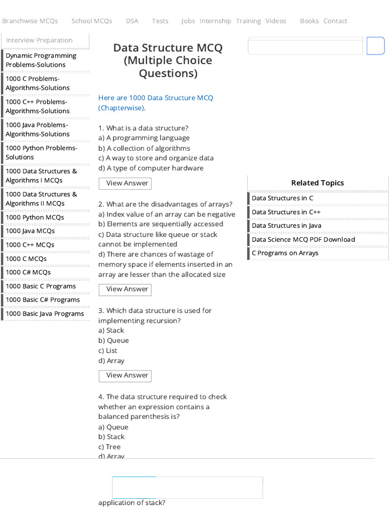 Data Structure MCQ (Multiple Choice Questions) - Sanfoundry | PDF ...
