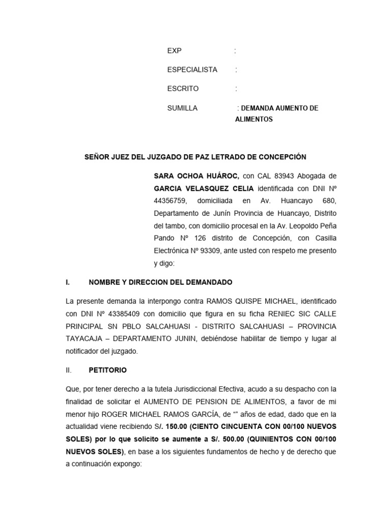 Aumento de Alimentos Modelo | PDF | Pensión alimenticia
