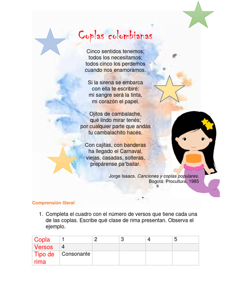 Actividades de Coplas para Niños | PDF