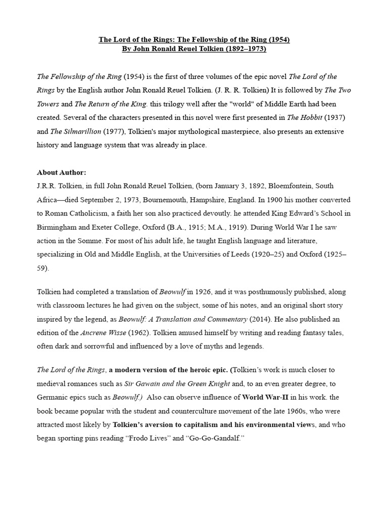 Lord of The Rings PDF J. R. R. Tolkien Bilbo Baggins