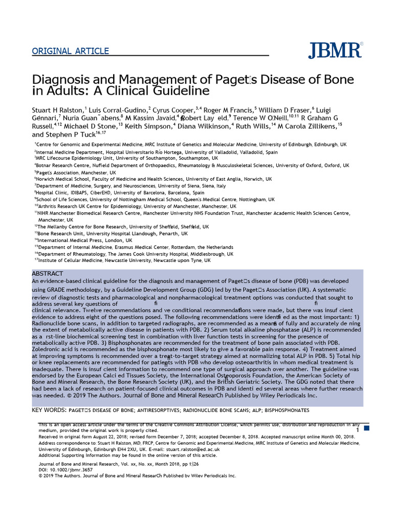 Diagnosis and Management of Paget's Disease of Bone Inadults A Clinical ...