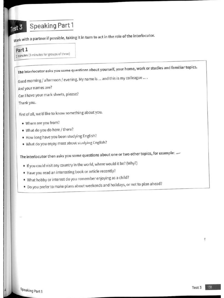 Speaking - Guidelines - Test 3 | PDF