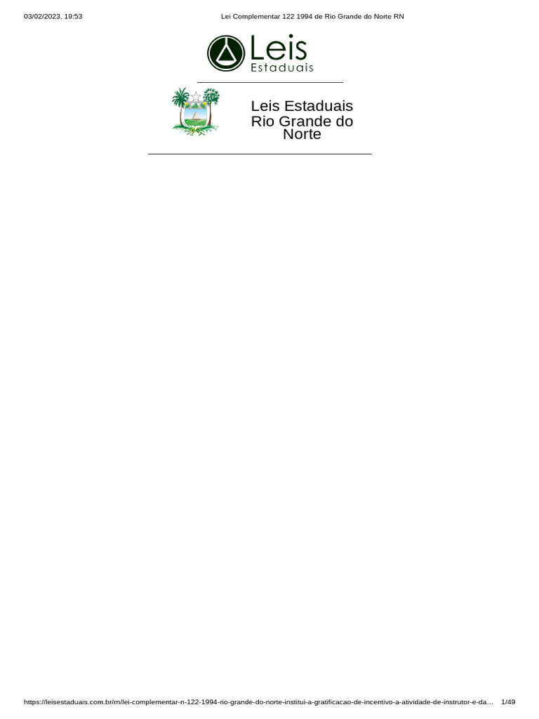 Lei Complementar 122/1994 RN: Regime Jurídico | PDF | Indenização ...