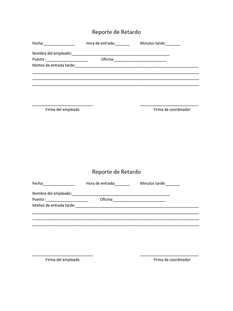 Formato de Reporte de Retardo Laboral | PDF | Negocios