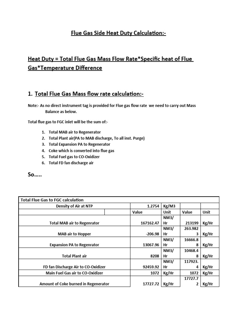 Flue Gas Side Heat Duty Calculation PDF Gases Physical Chemistry