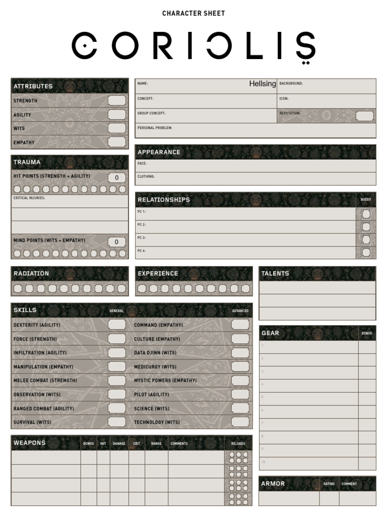 Character Sheet Template for RPGs | PDF | Gaming | Role Playing Games